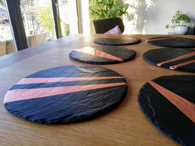 Round slate placemats geometric dinnerware slate coasters Etsy