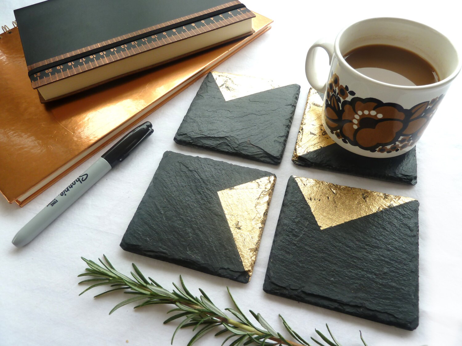 Slate & copper placemats coasters handmade UK geometric Etsy