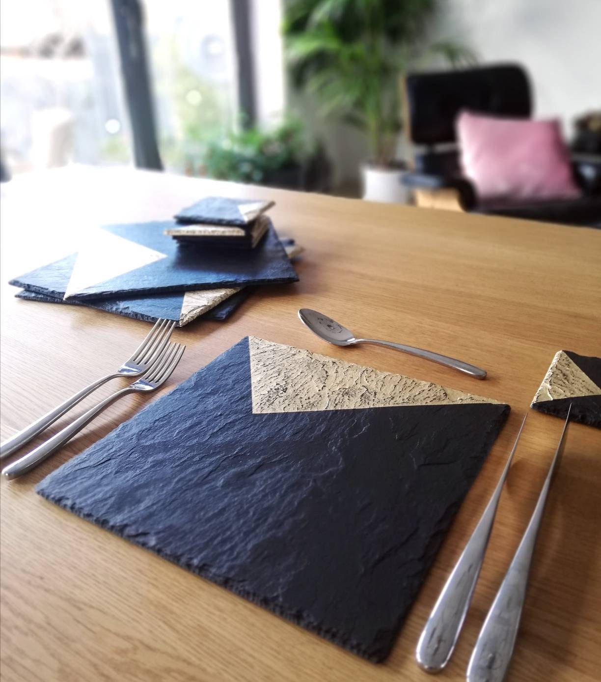 Round slate placemats coasters handmade UK geometric decor Etsy
