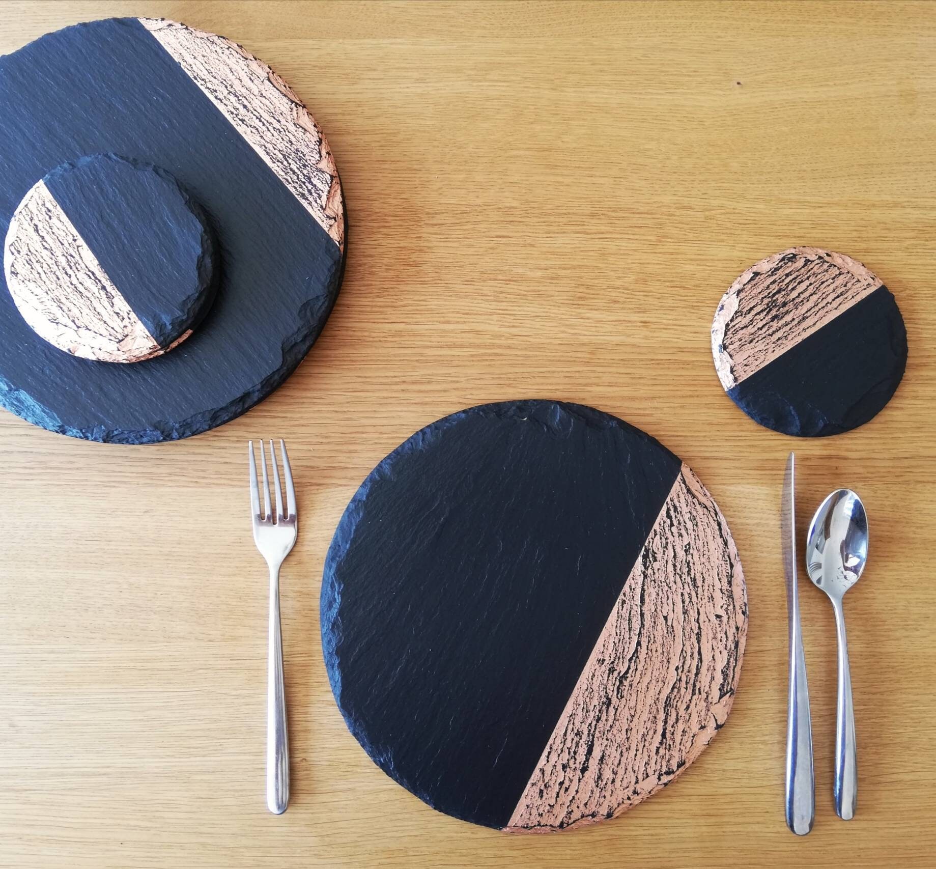Round slate placemats coasters handmade UK geometric decor Etsy