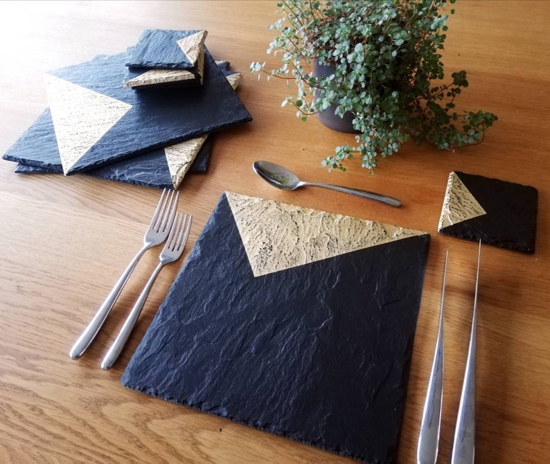 Slate & Gold placemats coasters handmade UK geometric Etsy