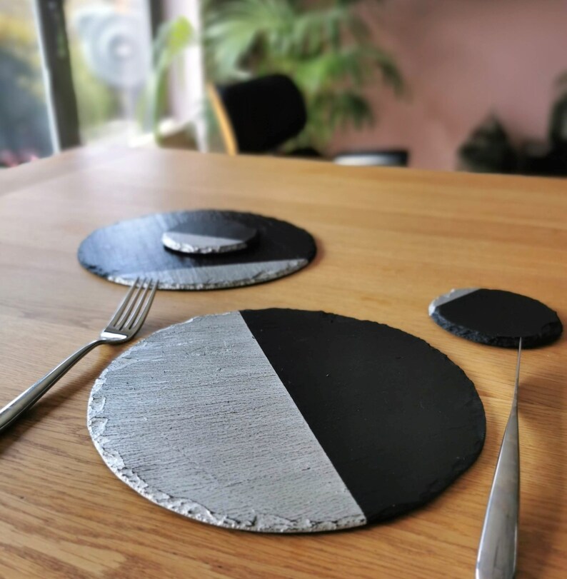 Round slate placemats coasters handmade UK geometric decor Etsy