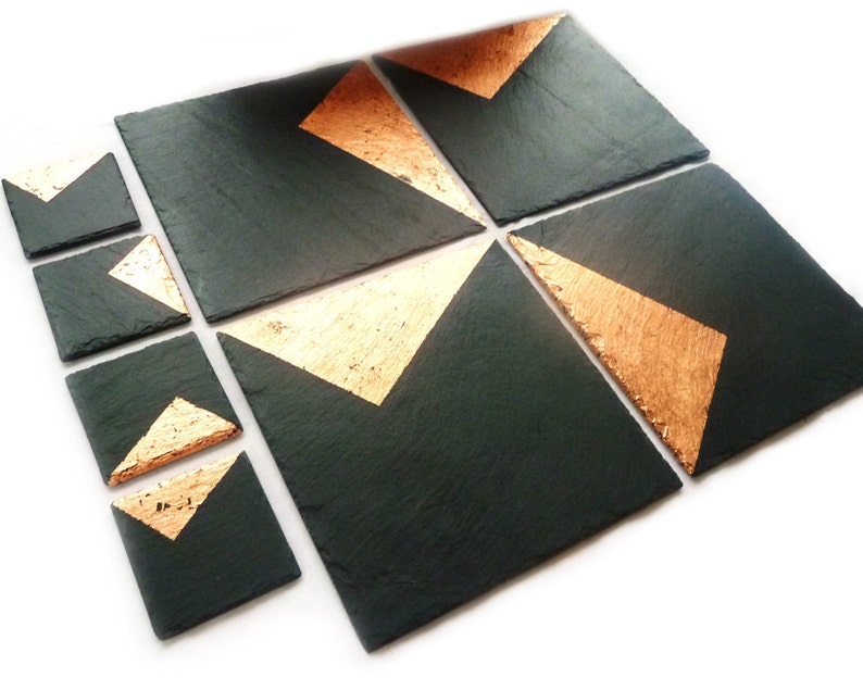 Slate & copper placemats coasters handmade UK geometric Etsy