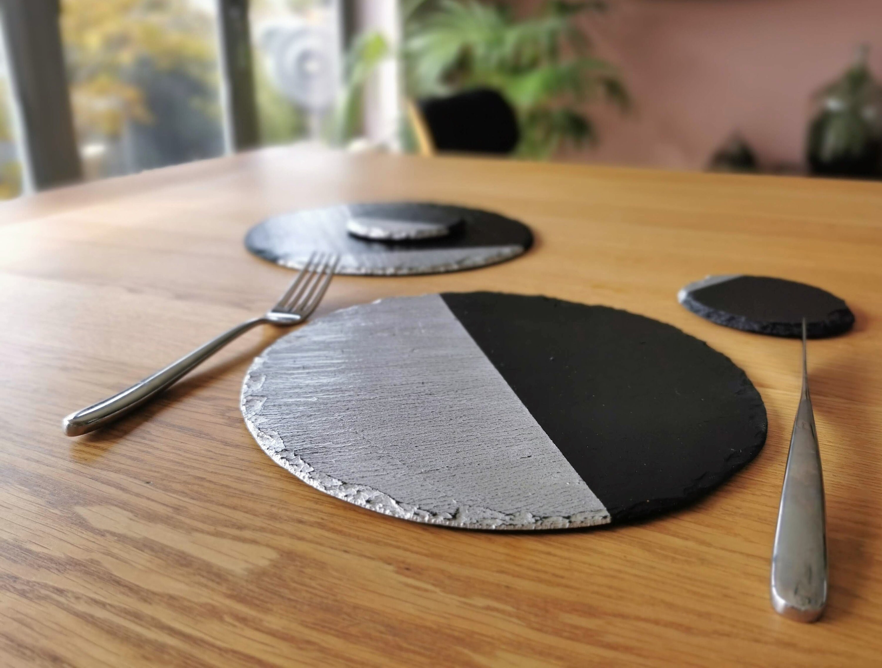 Round slate placemat set coasters handmade UK geometric Etsy