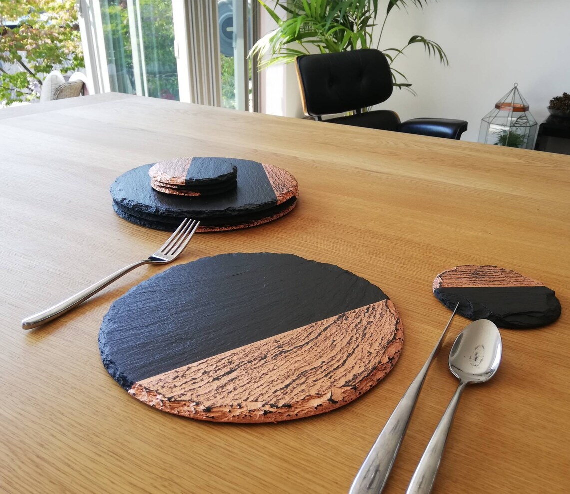 Round slate placemats coasters handmade UK geometric decor Etsy