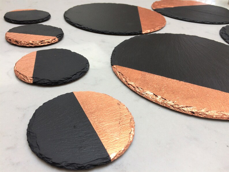 Round slate placemats coasters handmade UK geometric decor Etsy
