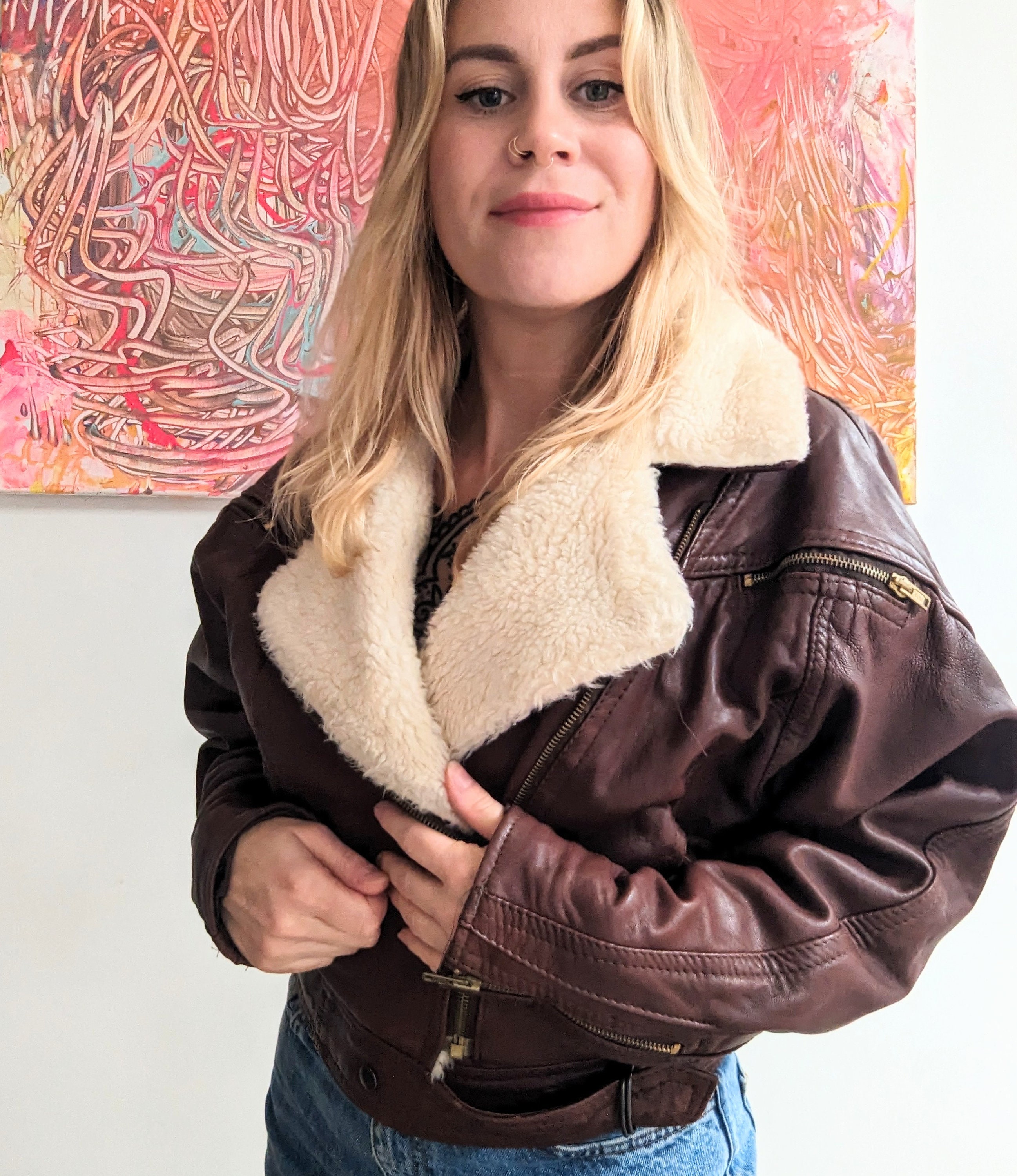 Sherpa lined leather jacket sale