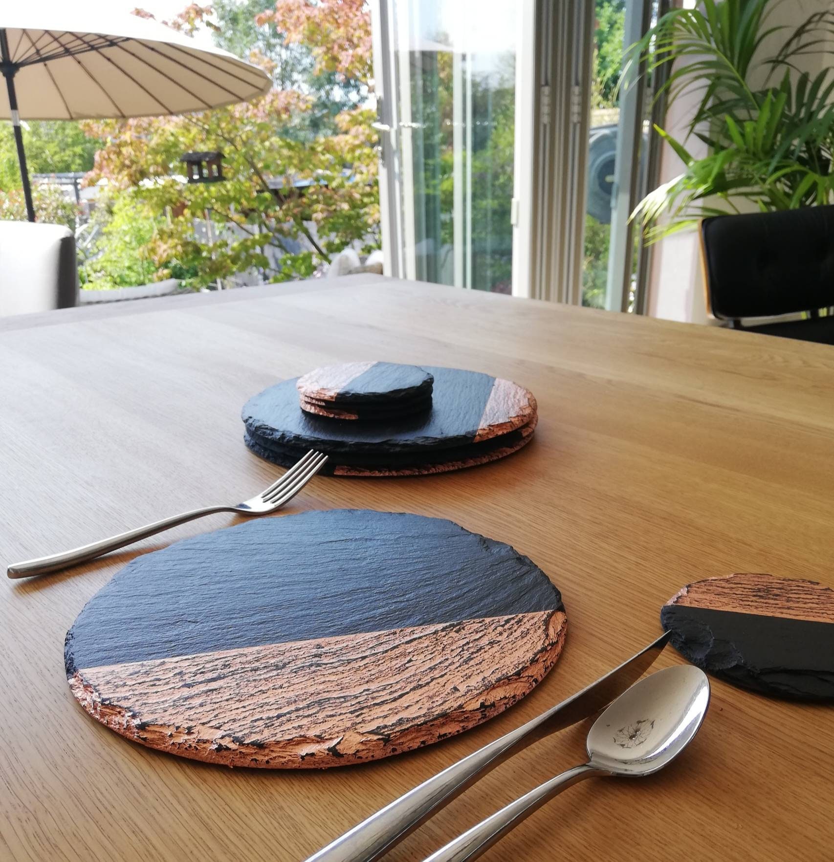 Round slate placemats coasters handmade UK geometric decor Etsy