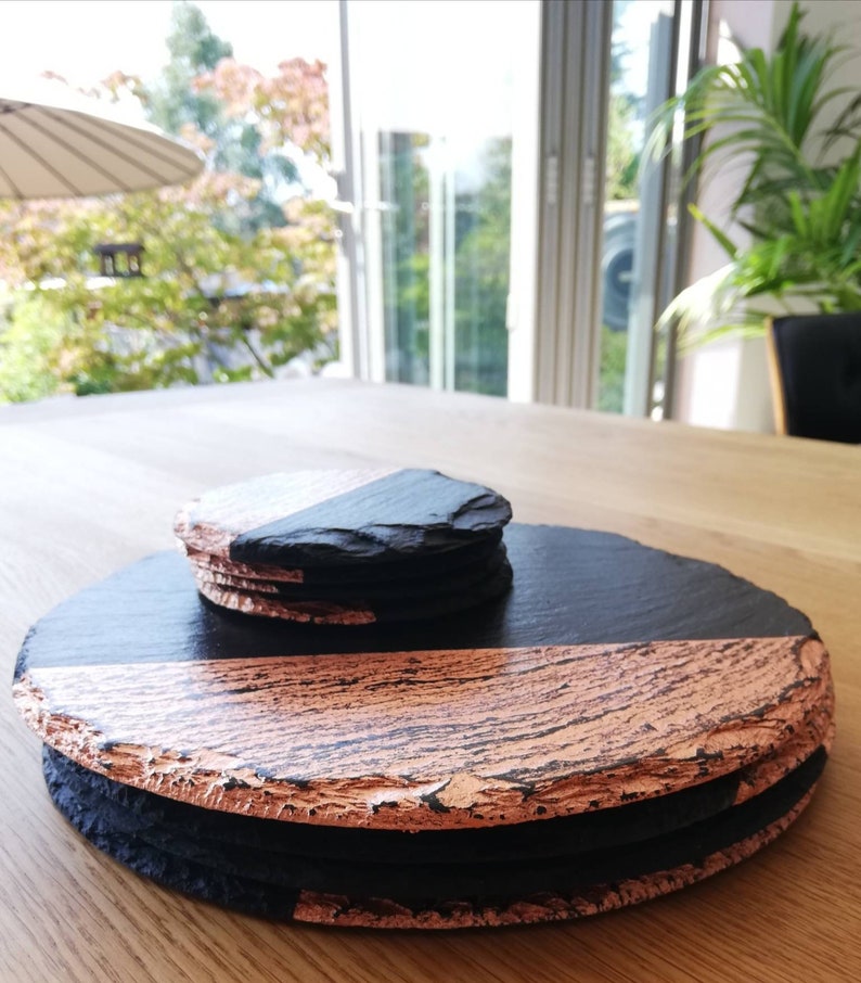 Round slate placemats coasters handmade UK geometric decor Etsy