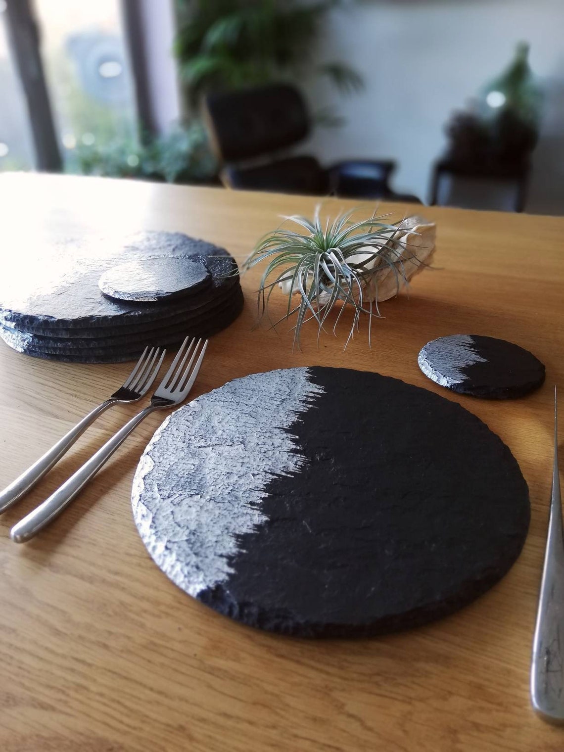 Round slate placemats coasters handmade UK geometric decor Etsy