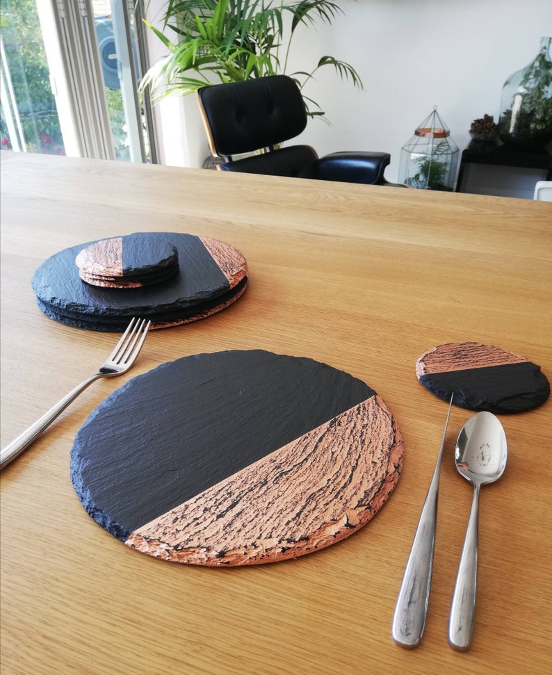 Round slate placemats coasters handmade UK geometric decor Etsy