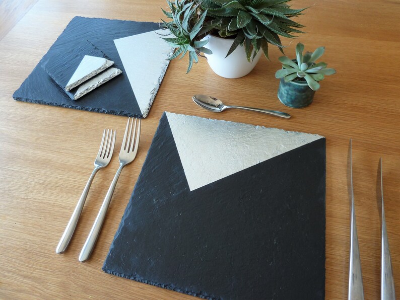 Slate placemats & coasters copper silver gold design Etsy