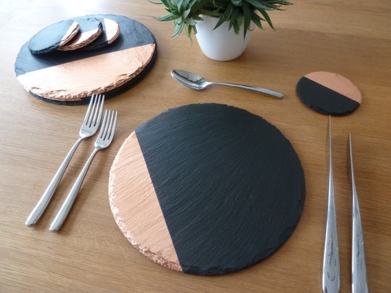 Round Slate Placemats Coasters Handmade Uk Geometric Decor Etsy