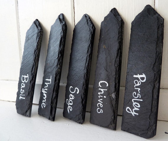 Plant Labels X5 Natural Slate Markers Herb Plant Labels X5 Natural Slate, Slate Garden Markers