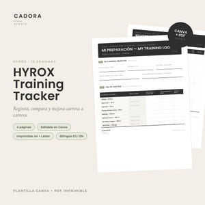 HYROX Training Tracker & 12-Week Log | Editable Canva Template + Printable PDF | Hybrid Fitness Planner | Bilingual Eng/Spa A4 + Letter