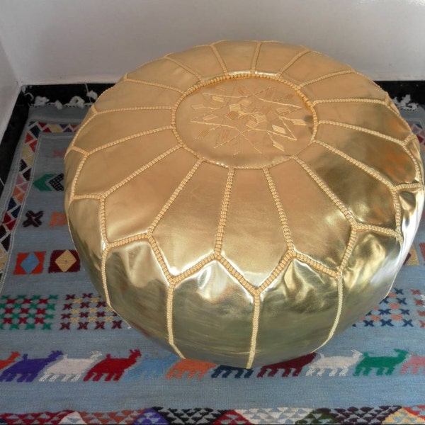 Couple of 2 Golden color Faux Leather POUFS ( also called ottomans footstool floor pillow) GL