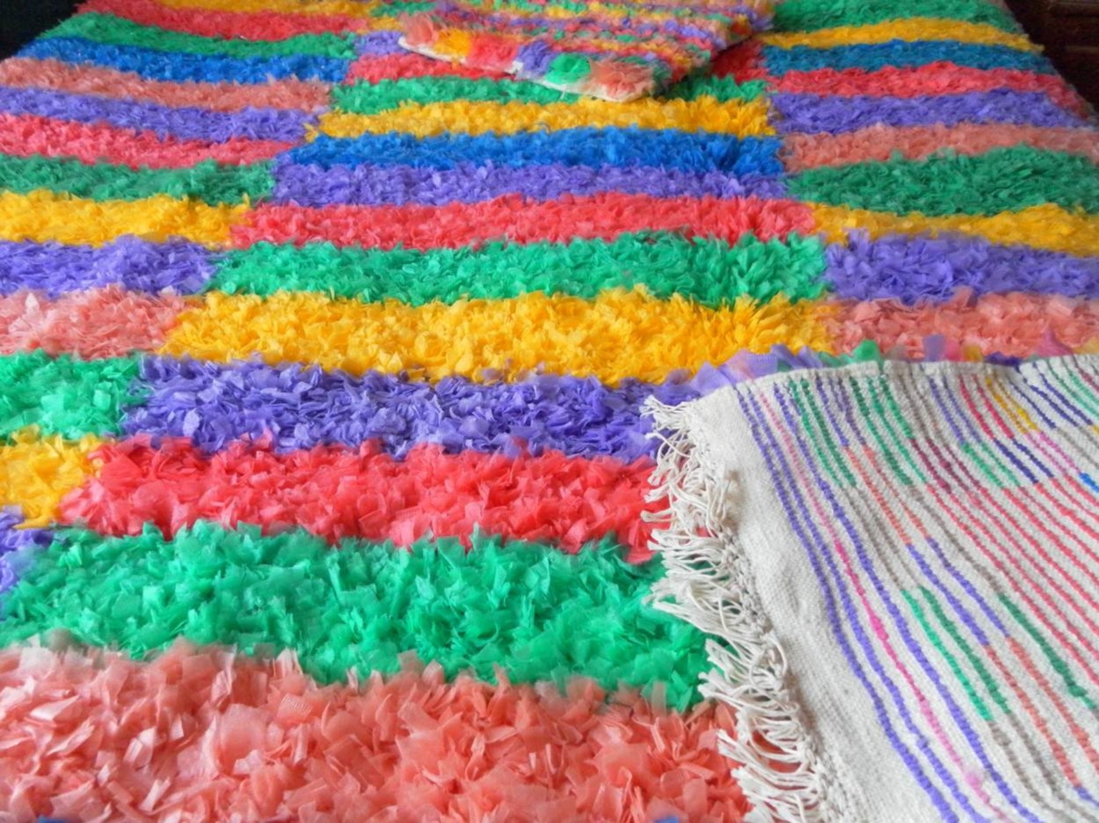 Colorful Bed cover RAG Blanket for Bed with 3 pillows Etsy