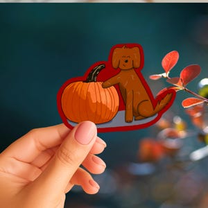 Adesivo autunnale con cane doodle / Decalcomania Goldendoodle Labradoodle Cockapoo / Adesivi autunnali con zucca e Halloween per laptop, borracce e quaderni