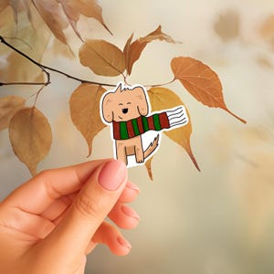 Adesivo per cane Doodle con sciarpa, Goldendoodle, Labradoodle, Cockapoo, autunno/inverno, zucca, impermeabile.