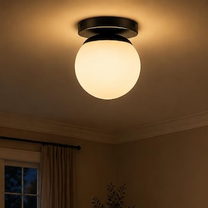 Lámpara de techo minimalista con globo de cristal / Luminaria moderna de montaje empotrado / Lámpara de decoración en tonos neutros y naturales / Iluminación de estilo mediados de siglo para pasillo, dormitorio o habitación infantil