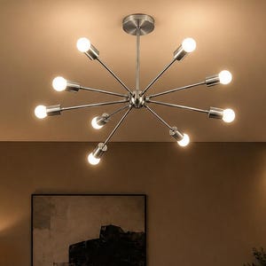 Żyrandol Sputnik w stylu Mid Century Modern | 9-punktowa mosiężna lampa sufitowa | Lampa wisząca Atomic Starburst | Oprawa inspirowana stylem vintage