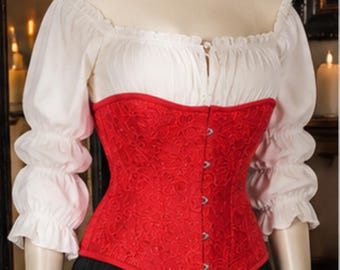 Corset rouge brodé, corset à sequins sous la poitrine, gaine amincissante à baleines en acier, haut de corset en dentelle florale, bustier gothique Renaissance, costume