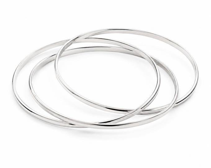 Set of 3 Vintage Sterling Silver Bangles, Restored Minimalist Stackable Bracelets (62 mm)