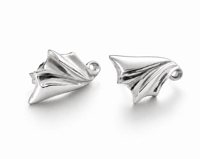 Vintage Sterling Silver Sculptural Fan Earrings, Abstract Modernist Statement Jewelry