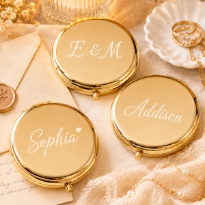Specchietto compatto personalizzato, specchietto tascabile con nome inciso su misura, regalo per damigella d'onore, bomboniera, regalo per lei