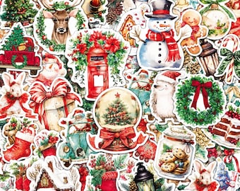 50PCS Vintage Watercolor Christmas Sticker Pack, Christmas Stickers, Watercolor Stickers, Vintage Stickers for Laptop, Water Bottle, Tumbler
