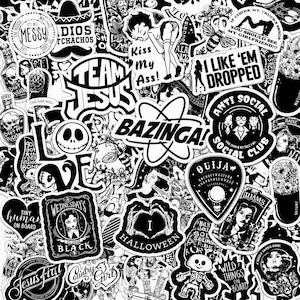 50 st svartvita punk-klistermärkespaket, edgy klistermärken, gotiska klistermärken, djärva klistermärken, retro-klistermärken för bärbara datorer, gitarrer, skateboards