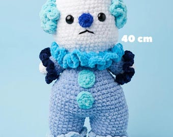 Blue Monochrome Clown Crochet Amigurumi Plush Handmade Soft Chenille Stuffed Toy