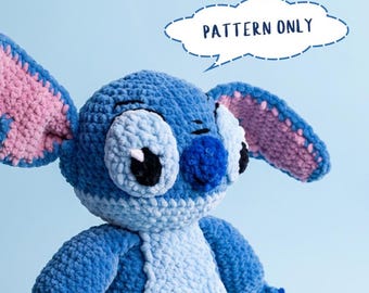 Stitch Crochet Pattern PDF Amigurumi Alien Tutorial Plush Chenille Yarn Patternт Lilo and Stitch Inspired
