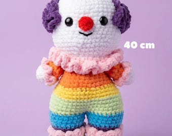 Rainbow Clown Crochet Amigurumi Plush Doll Handmade Chenille Stuffed Toy