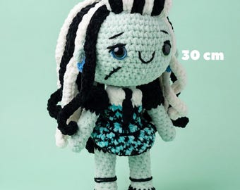 Crochet Frankie Stein (G1) Amigurumi Plush Doll Handmade Monster High Inspired
