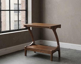 Wood End Table, 2 Tier Narrow Side Table with Storage Shelf for Living Room