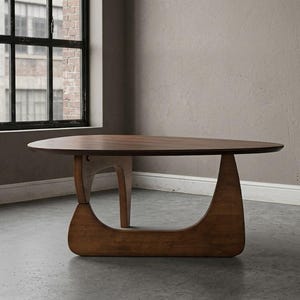 Mid Century Wood Coffee Table, Oval Center with Sculptural Base for Living Room