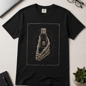 Cybersecurity Gift Shirt | Skeleton Hand USB Tee | IT Guy Halloween Shirt | Sysadmin Gift | Tech Horror Tee | Cursed Flash Drive