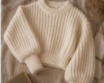 Patrón de suéter de punto acanalado a crochet, jersey extragrande, jersey con mangas abullonadas (descarga en PDF)