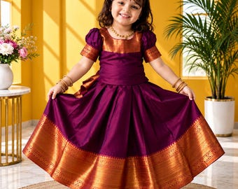 Girls Purple Silk Pavadai Sattai | Traditional South Indian Lehenga Choli (Festive Wear)
