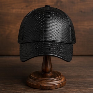 Handmade Black Leather Baseball Cap – Genuine Adjustable Luxury Hat