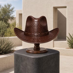 Brown Python Embossed Leather Cowboy Hat, Handmade Western Ranch Hat