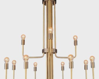 Handmade Solid Brass Mid-Century Sputnik Chandelier, Minimalist Geometric Ceiling Light