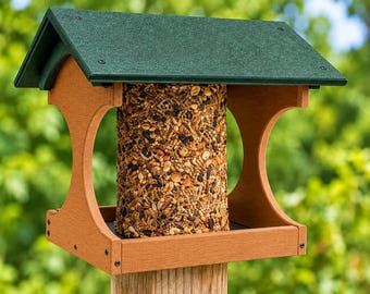 Amish Made Suet Log Feeder, Hanging Bird Feeder, Poly Lumber Suet Feeder, Post Mount Bird Feeder, Outdoor Wild Bird Feeder