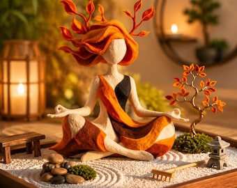 Earth Goddess Yoga Sculpture, Meditating Forest Nymph Figurine, Felt Art Ornament, Spiritual Room Decor