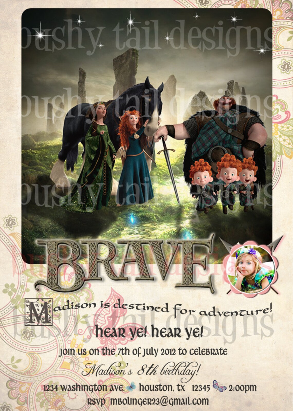 Brave Princess Merida Birthday Invitation - Etsy