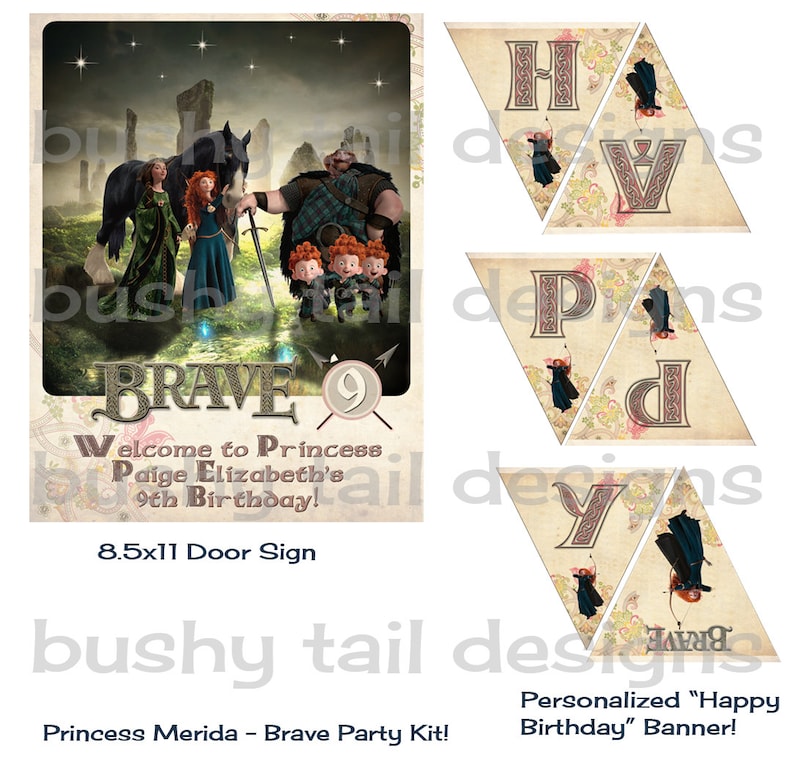 Brave Princess Merida Party Kit Party Door Sign, Happy Birthday Banner ...
