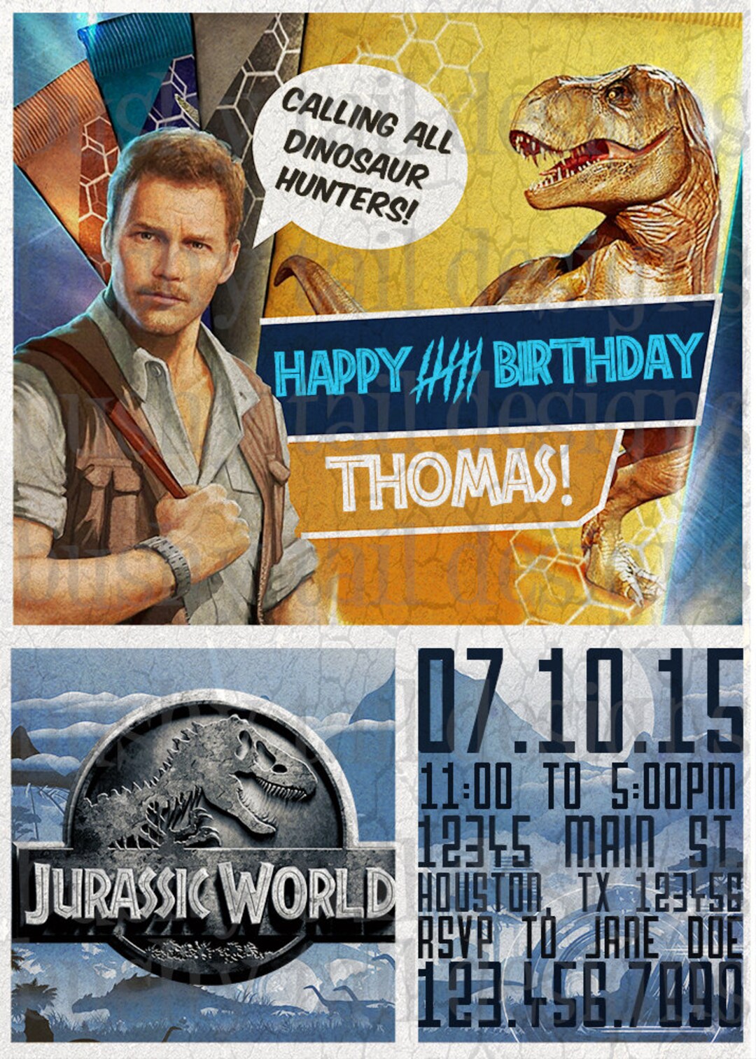 Jurassic World Birthday Invitation - Etsy jurassic-world-birthday-invitation-etsy
