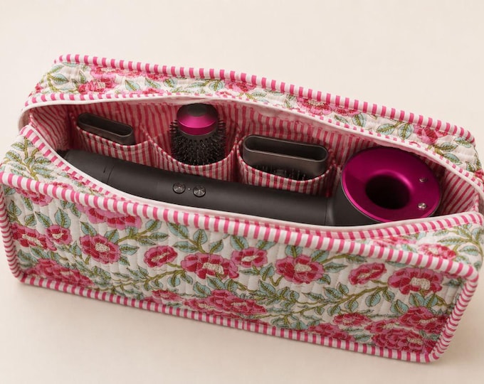 Dyson Airwrap Bag, Quilted Hair Tool Travel Case, Floral Hair Tool Organizer, Dyson Airstrait Case, Hair Styling Storage Bag