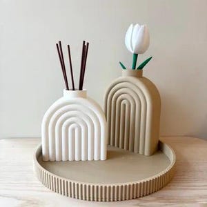 Modern Decorative Tray Set | Rainbow Vase | Ribbed Tray | Minimalist Home Decor | Scandinavian Decor | Coffee Table Styling